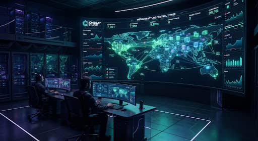 Placeholder still: cloud infrastructure control room with glowing network nodes